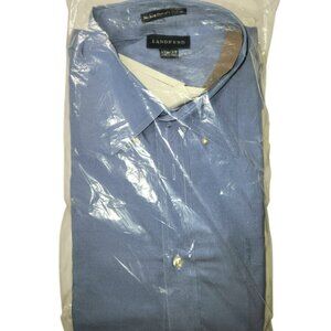 Lands End Button Down Dress Shirt Men 17.5 33 Blue Pinpoint Oxford No Iron New